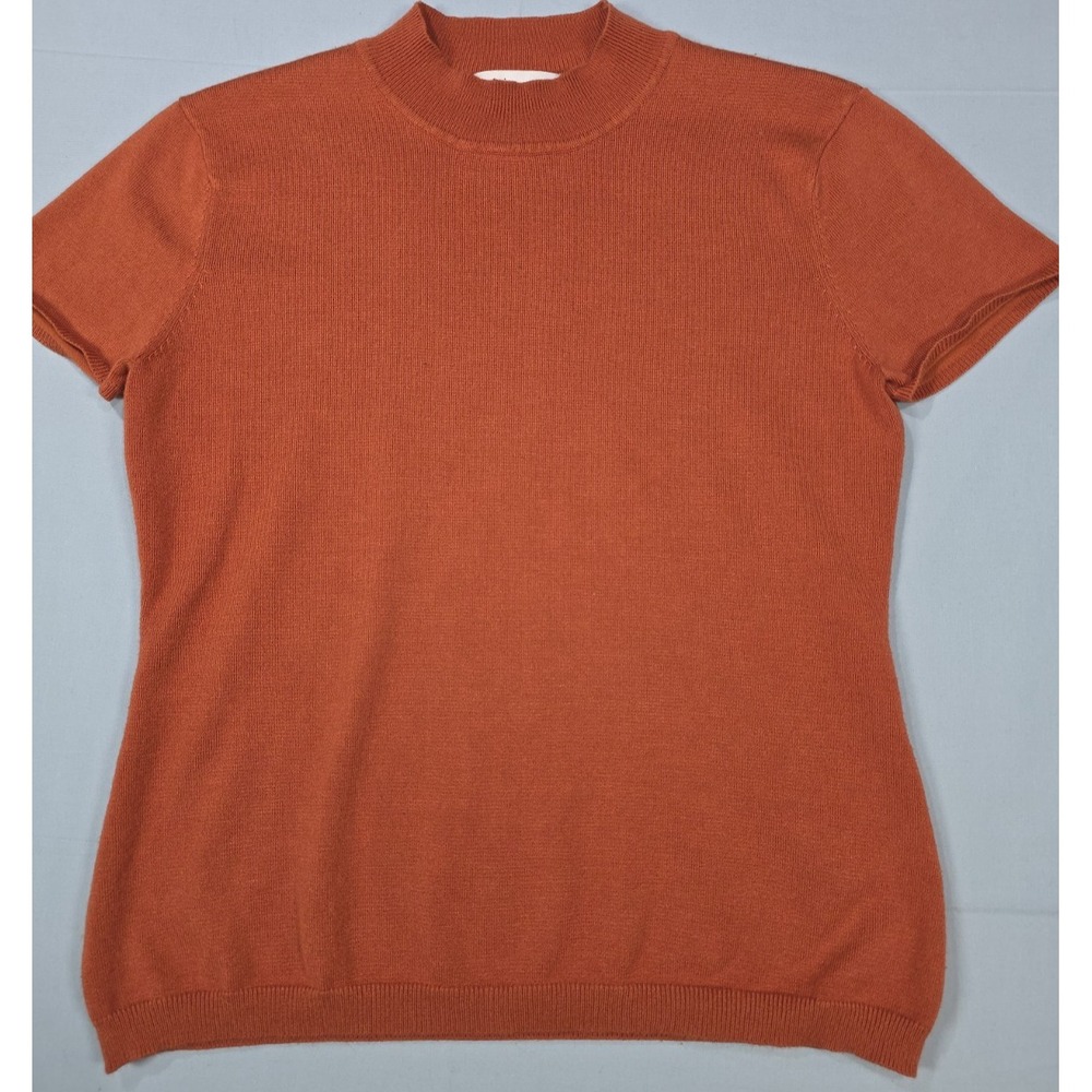 Philosophy Medium Burnt Orange Short Sleeve Knit Sweater Mock Neck Transitional